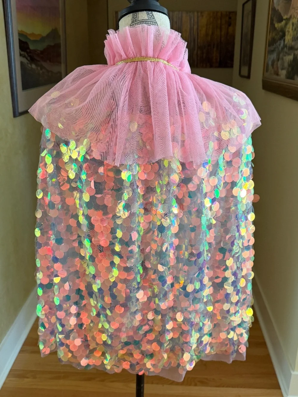 Girls Princess Cape Pink Iridescent Sequins